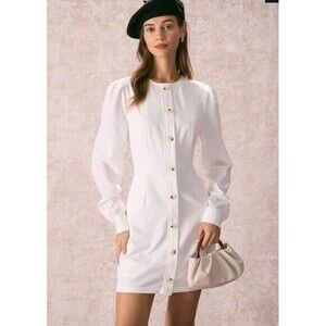 Who What Wear Denim Dress Women M White Classic Puffer Sleeve Sophisticated Chic